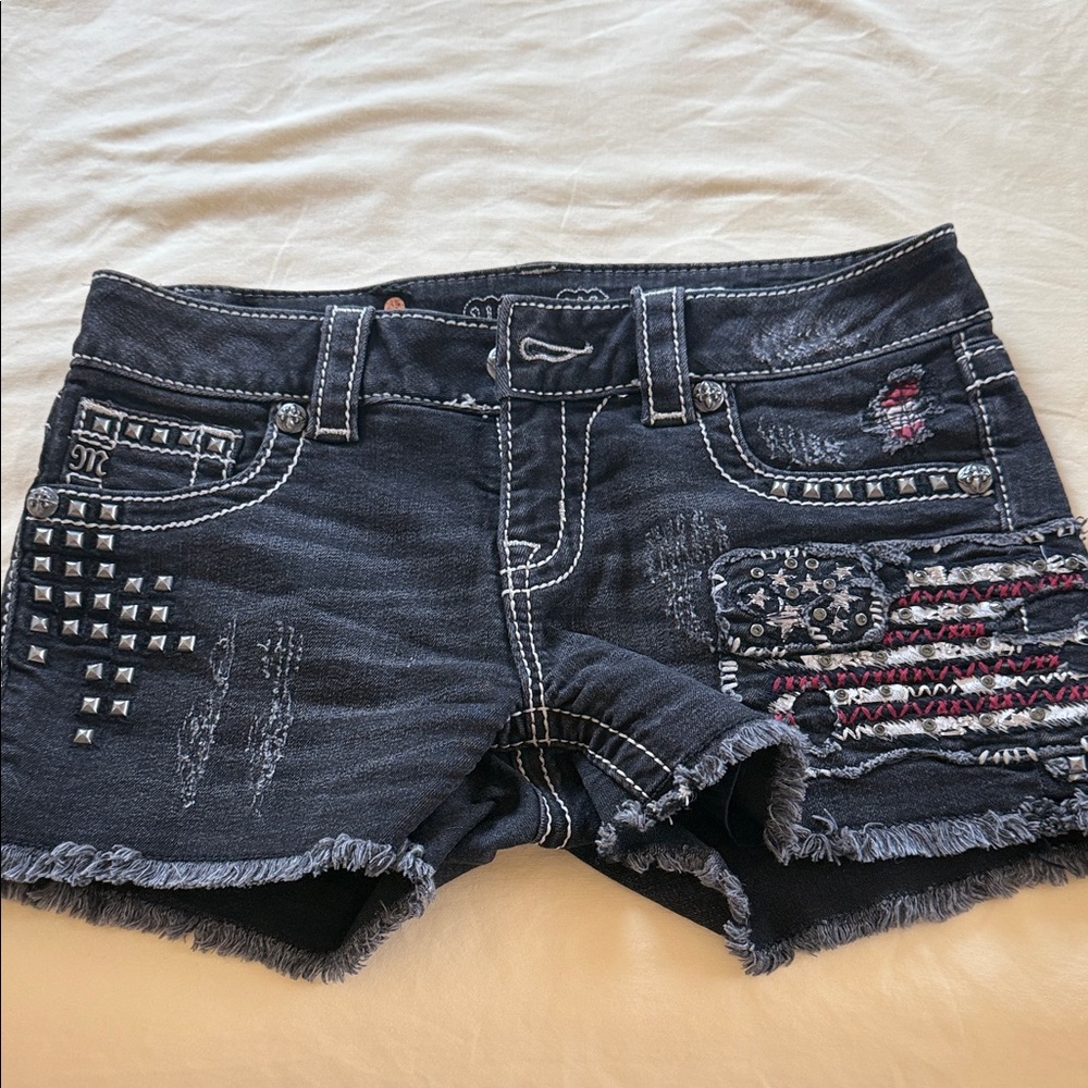 Miss Me Black Jean Shorts with Embellishments